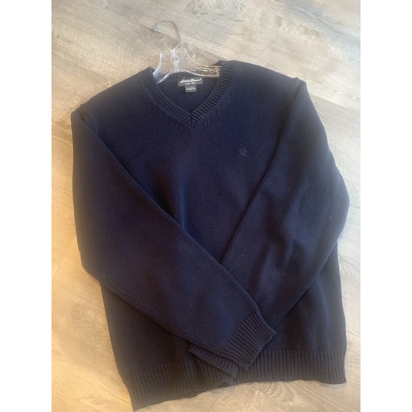 Eddie Bauer Mens L Crew Neck Long Sleeve Knit Sweater Navy 100% Cotton - Picture 2 of 9